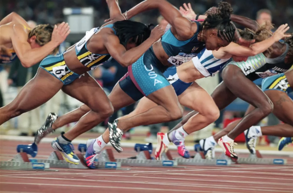 Partenza 100 metri femminile olimpiadi