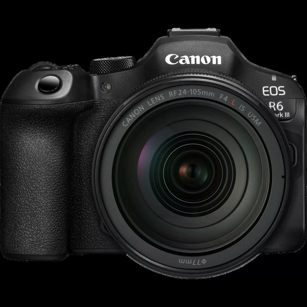 Canon EOS R6 Mark III vista frontale con obiettivo RF